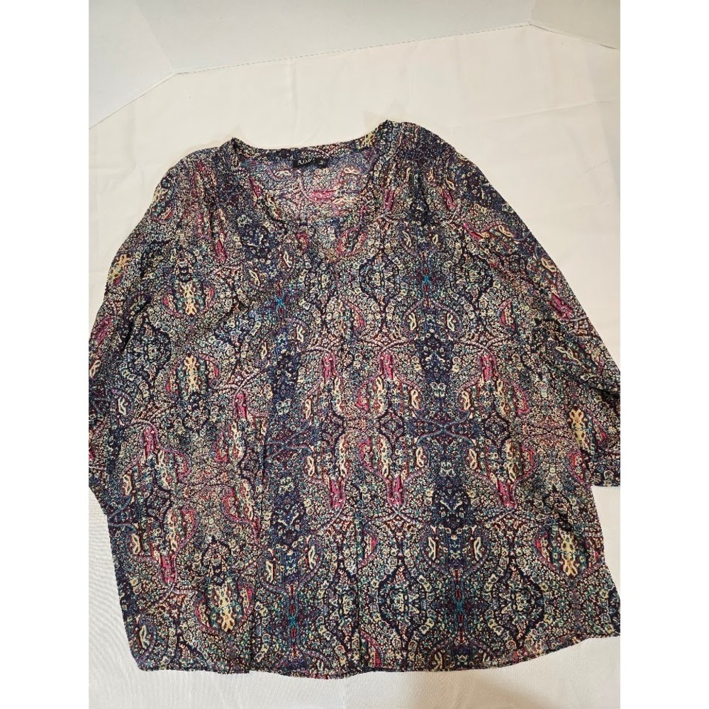 a.n.a Paisley Print Blouse 3/4 Sleeve V-Neck‎ Tunic Top Bohemian Chic 2X